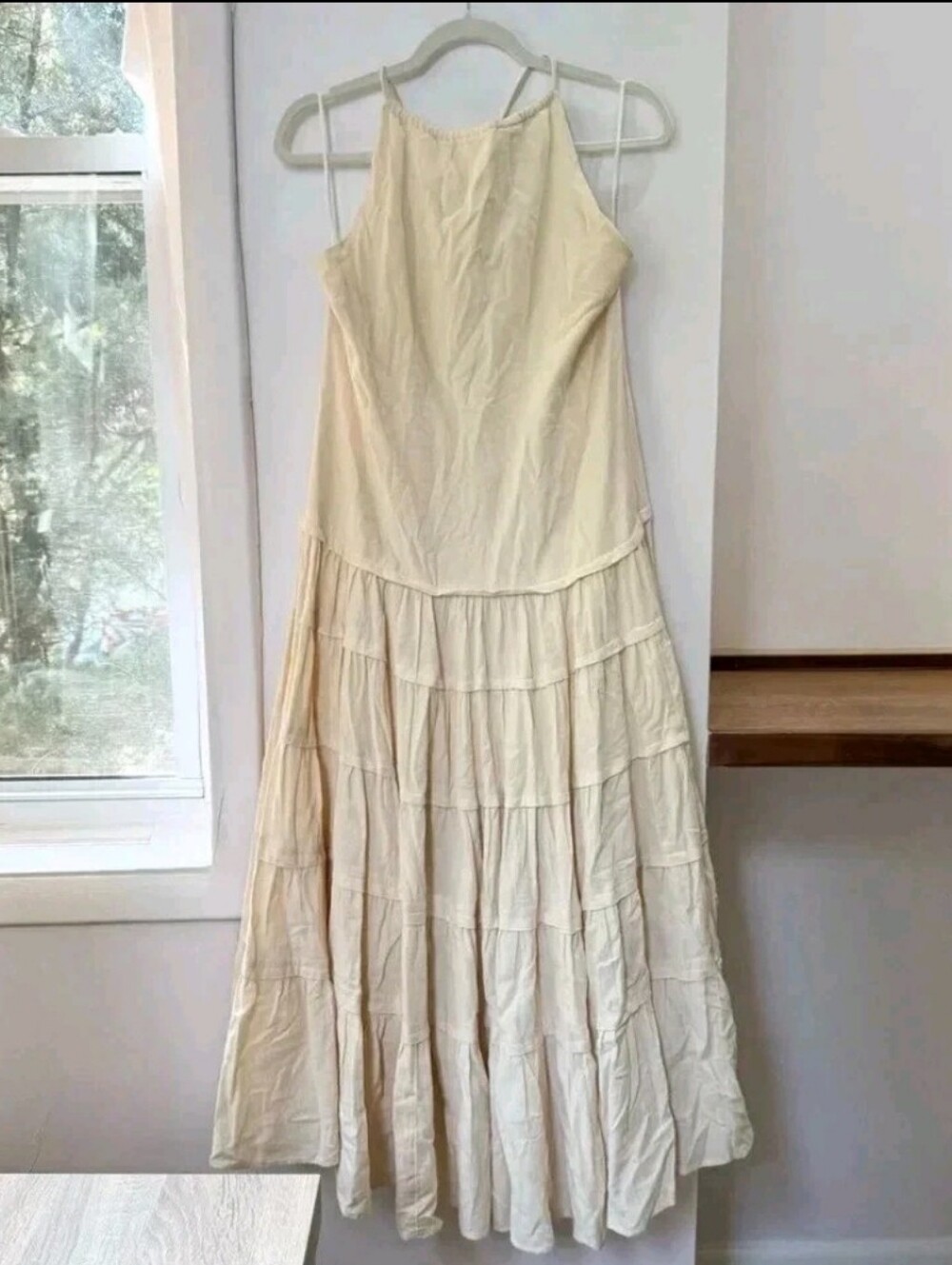 Free People Women's Cream Somewhere Sunny Dropwaist Boho Halter Dress Sz M NWT - Picture 4 of 8